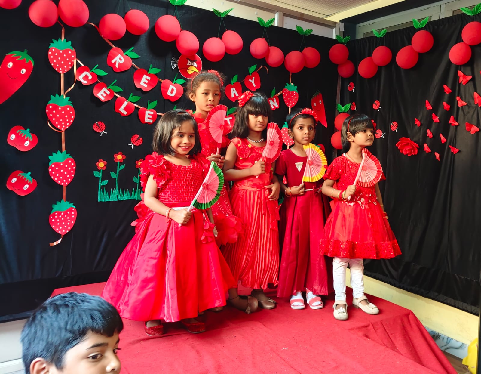 Red themed decorations and activities
